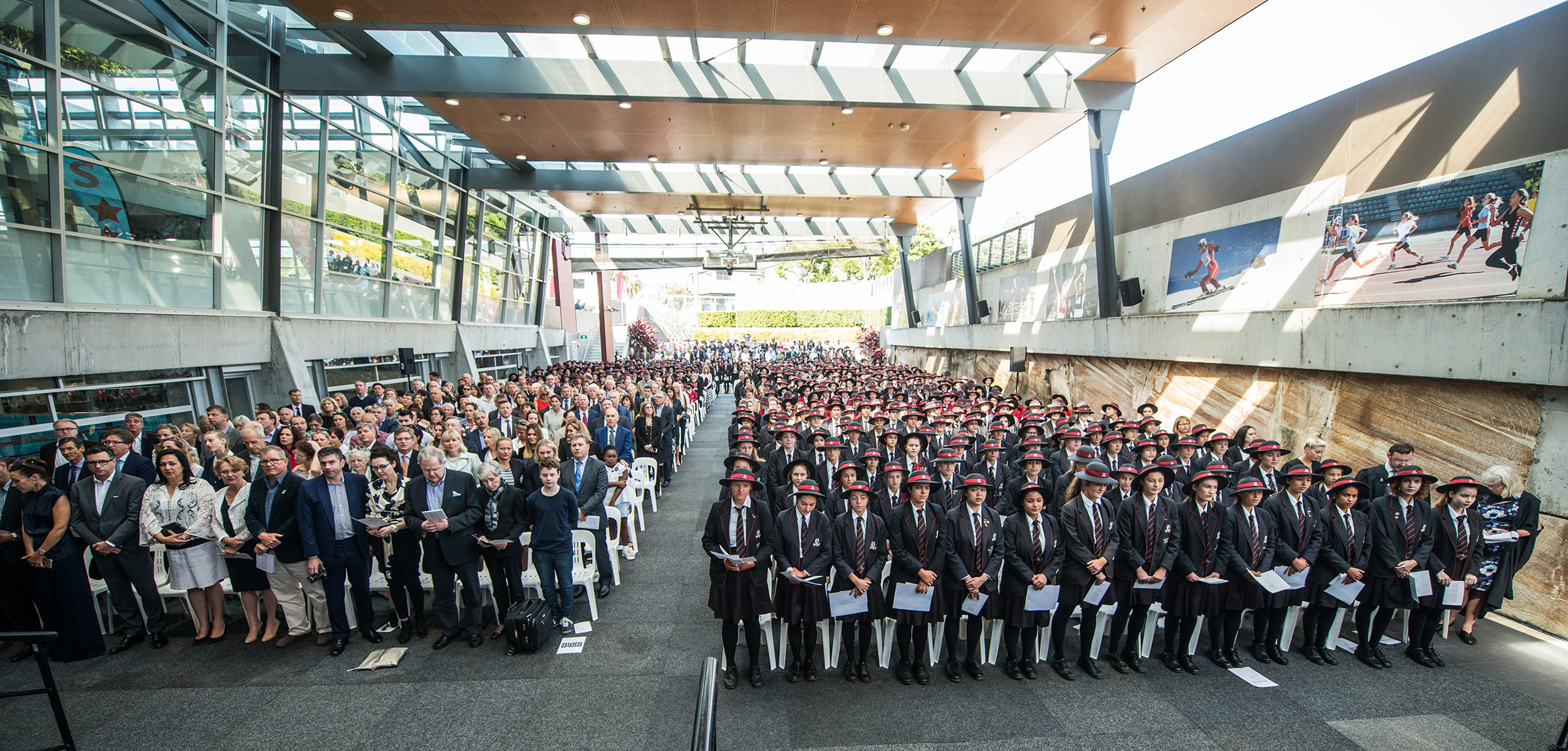 Senior School gathering on outdoor multipurpose court