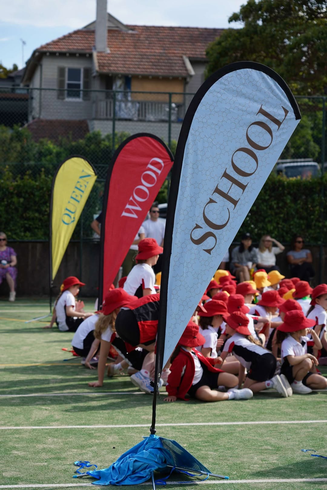 Colourful house flags at Queenwood sports event